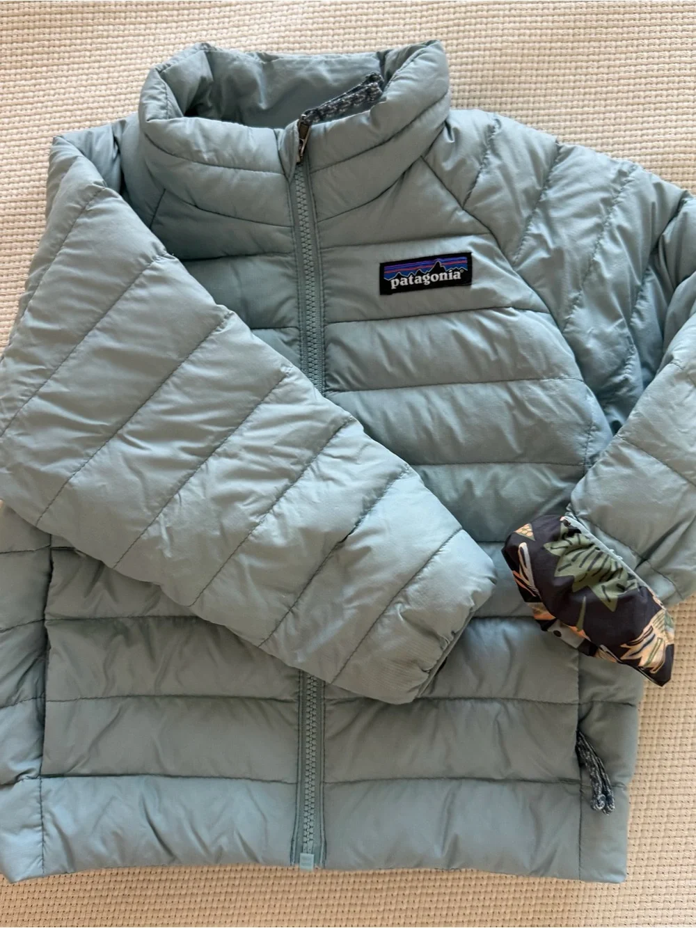 Patagonia Kids Light Aqua Quilted Puffer Jacket with Stand Collar